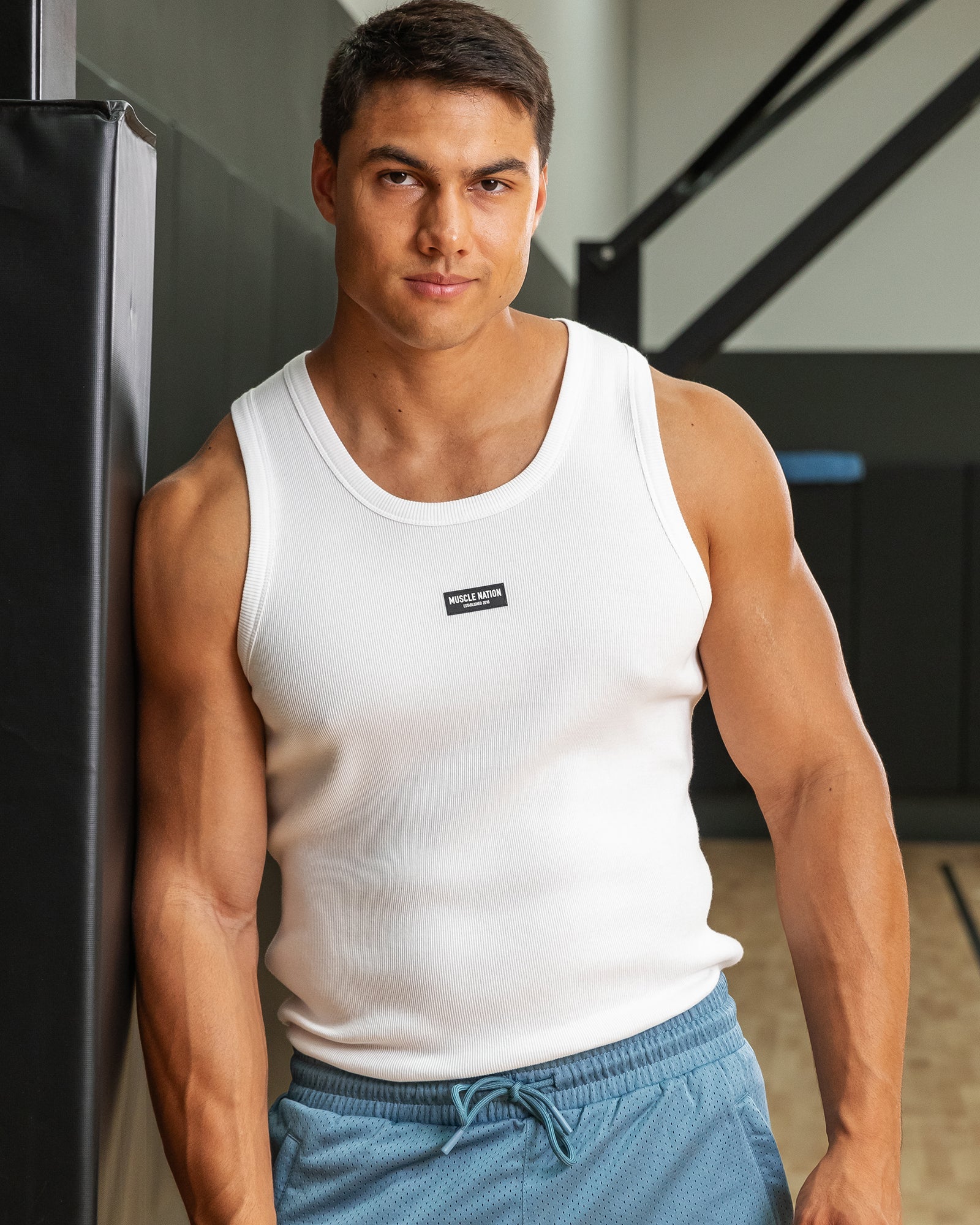 Muscle Nation Tank Tops Rib Fitted Training Tank - White