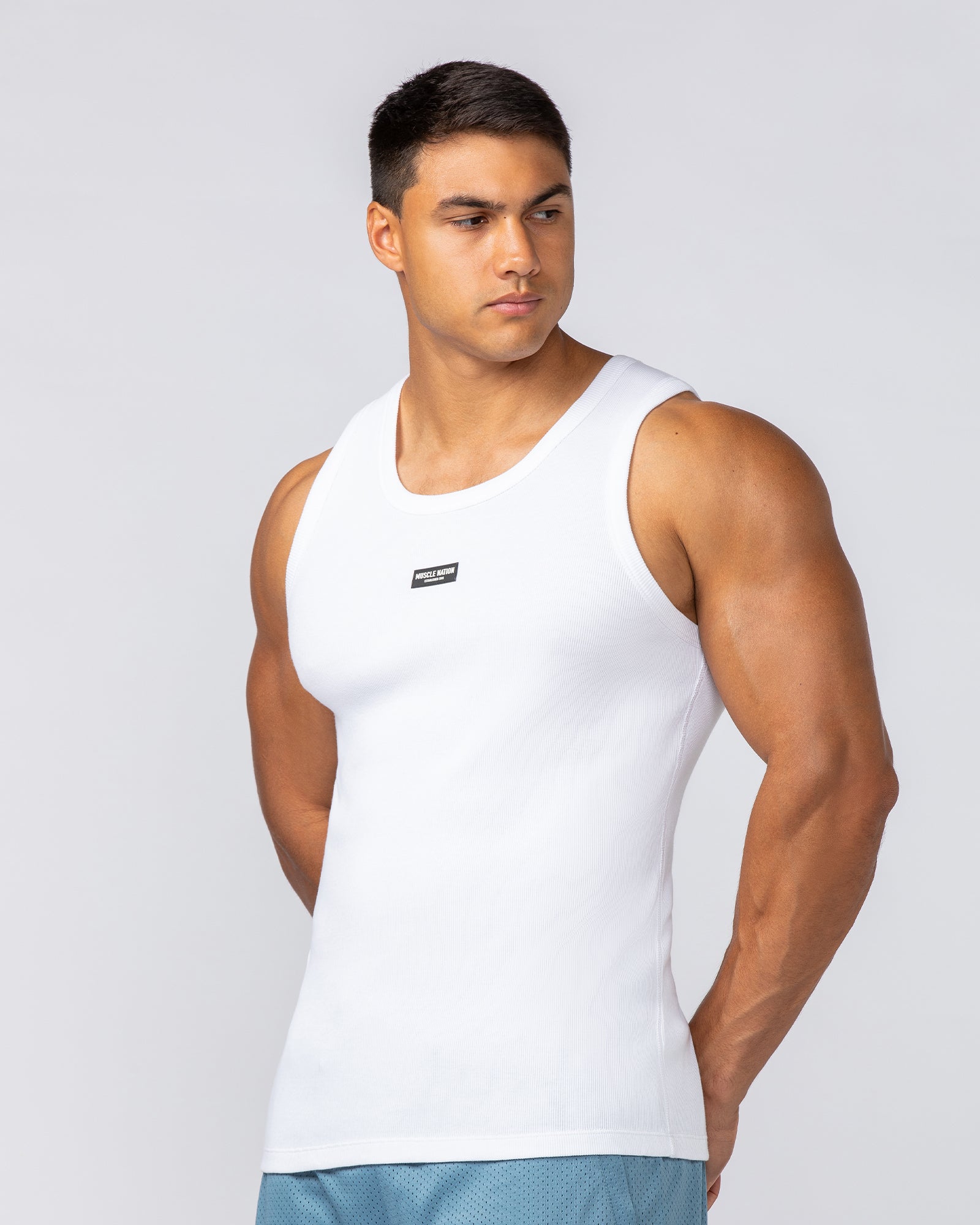 Muscle Nation Tank Tops Rib Fitted Training Tank - White