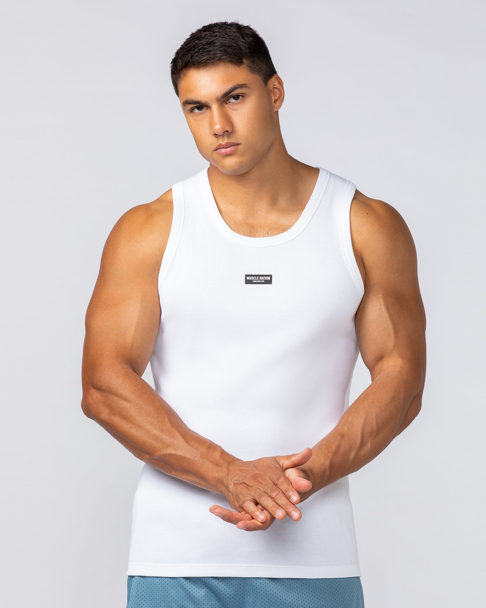 Muscle Nation Tank Tops Rib Fitted Training Tank - White