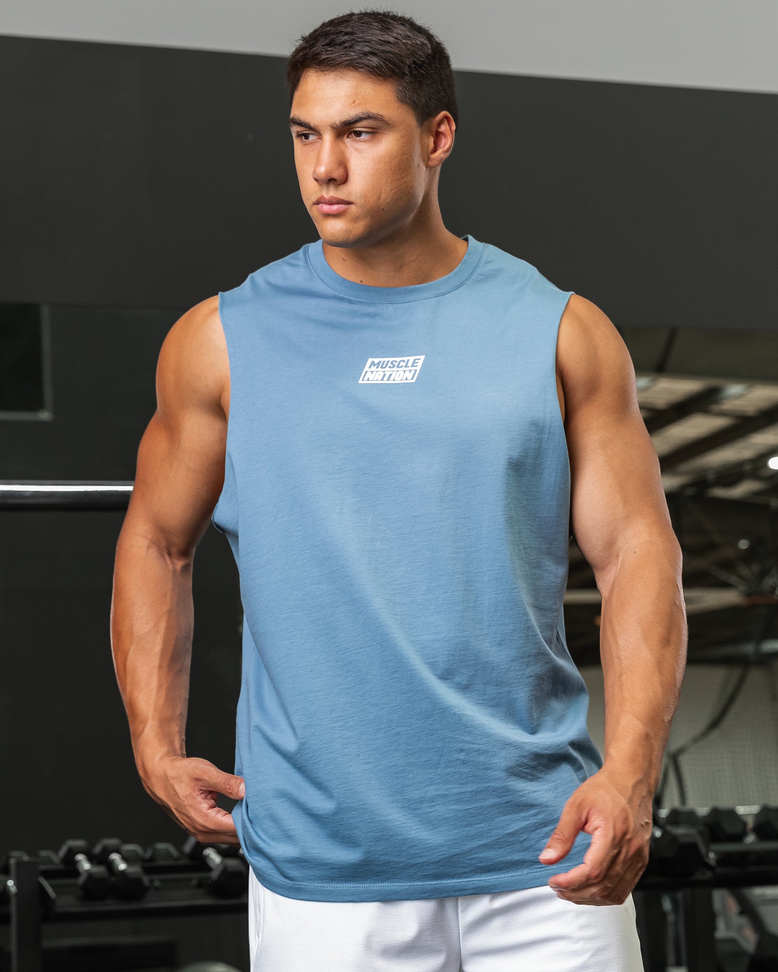 Muscle Nation Tank Tops Throwback Training Tank - Pale Thunder