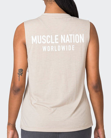 Muscle Nation Tank Tops Worldwide Drop Arm Tank - Bone