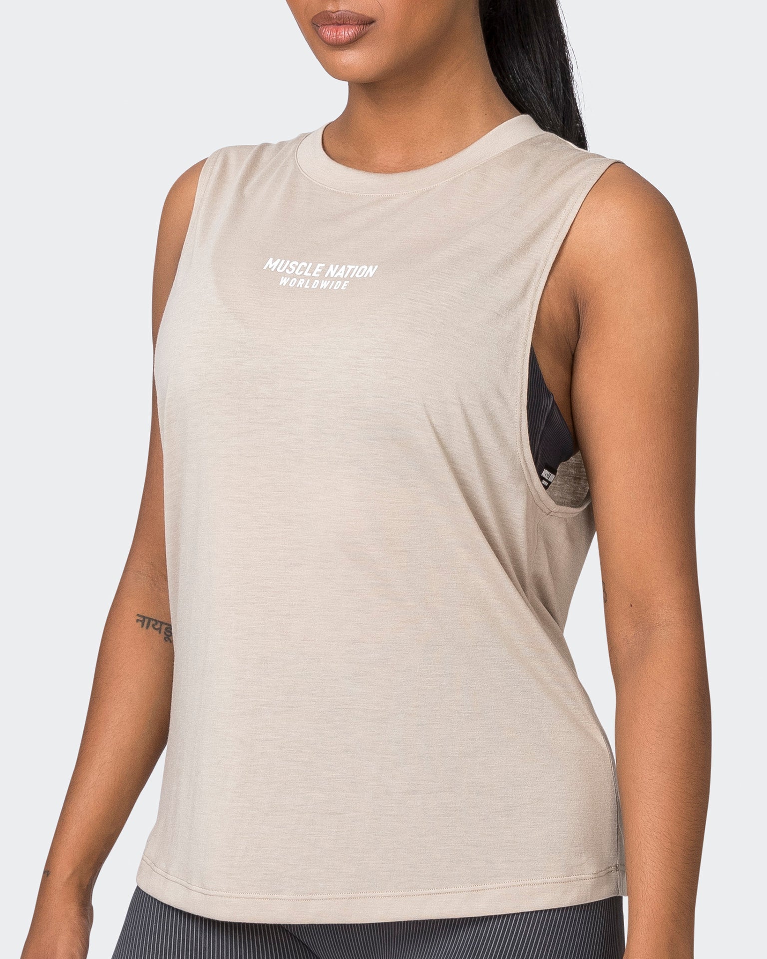 Muscle Nation Tank Tops Worldwide Drop Arm Tank - Bone