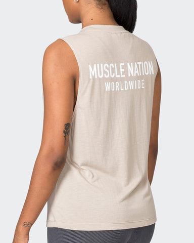 Muscle Nation Tank Tops Worldwide Drop Arm Tank - Bone