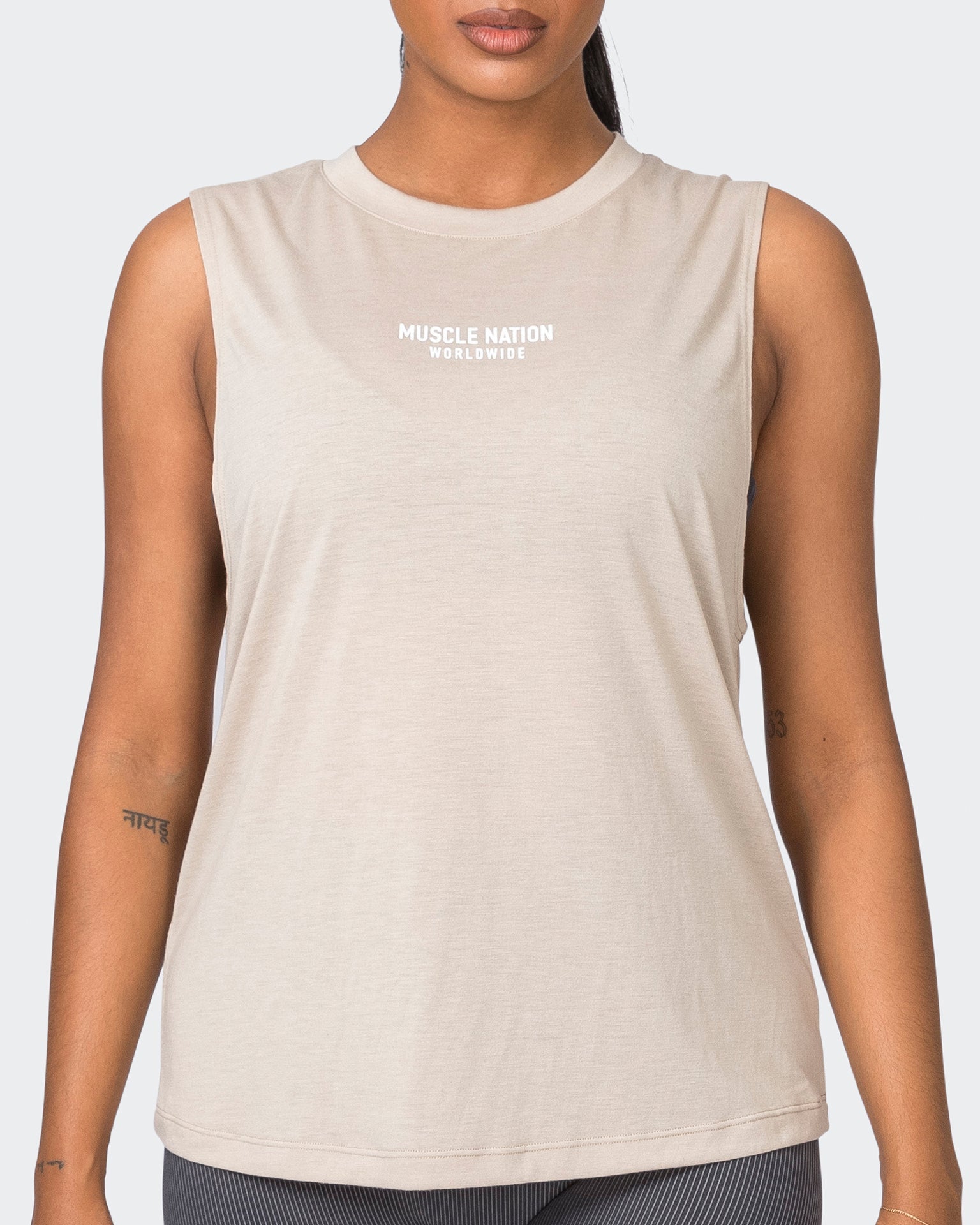 Muscle Nation Tank Tops Worldwide Drop Arm Tank - Bone