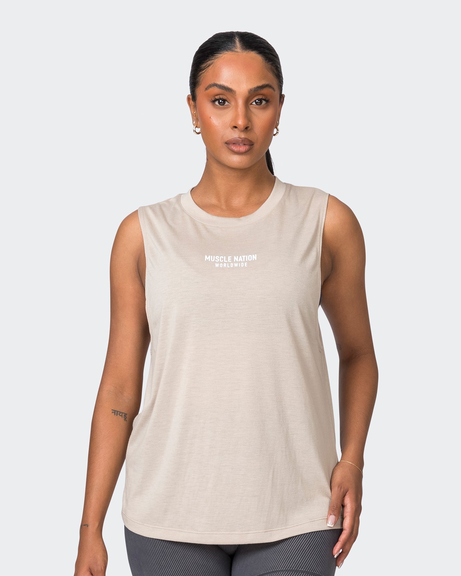 Muscle Nation Tank Tops Worldwide Drop Arm Tank - Bone