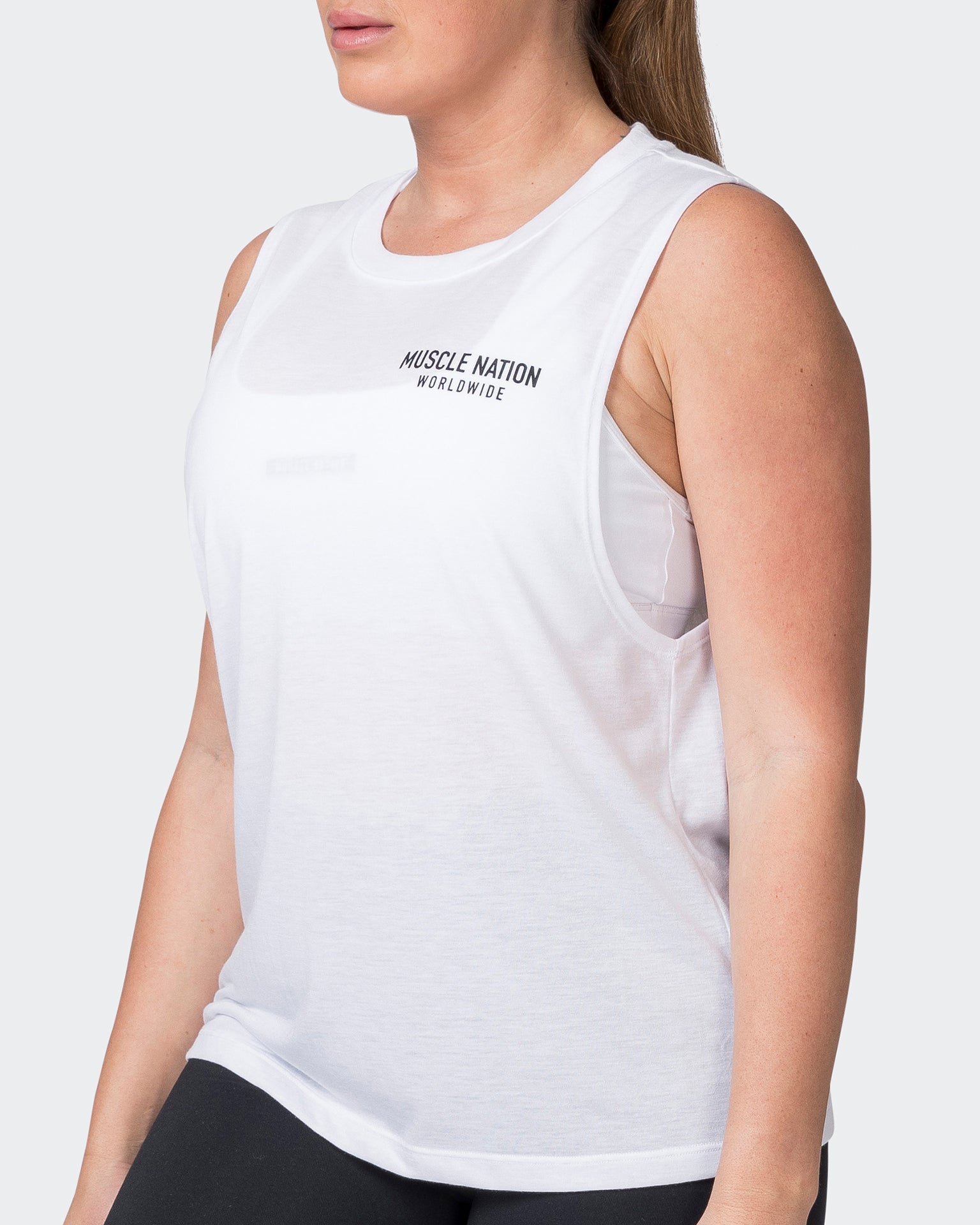 Muscle Nation Tank Tops Worldwide Drop Arm Tank - White