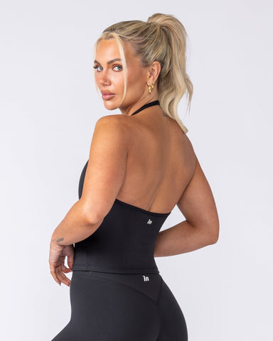Muscle Nation Tops Base Halter Cropped Tank - Black