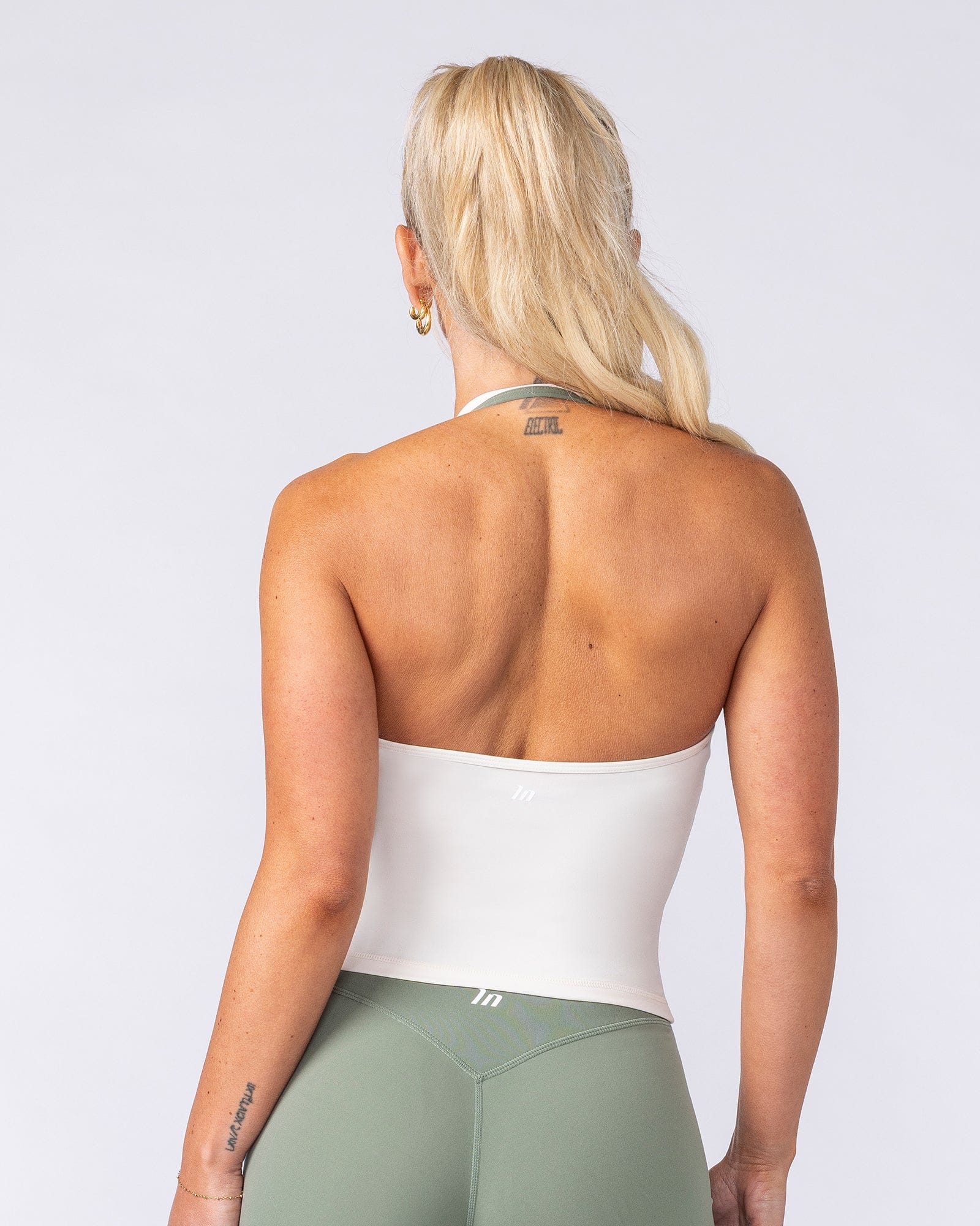 Muscle Nation Tops Base Halter Cropped Tank - Travertine
