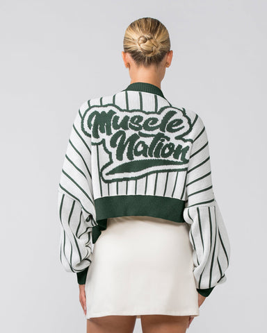 Muscle Nation Tops Clubhouse Cropped Cardigan - Dew / Eucalyptus Stripe