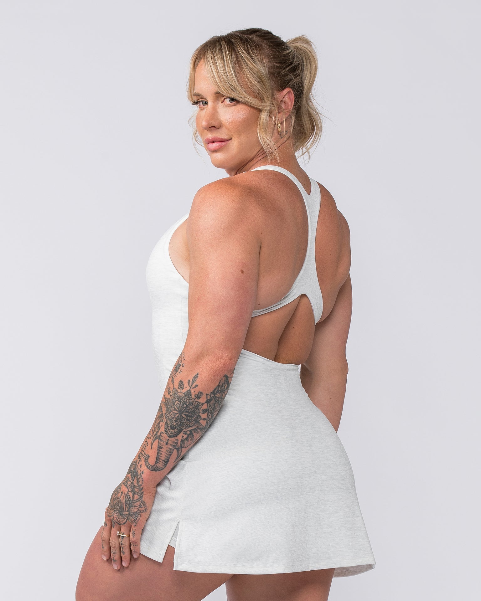 Muscle Nation Unitard MN x Em King Aura Dress - White Grey Marl