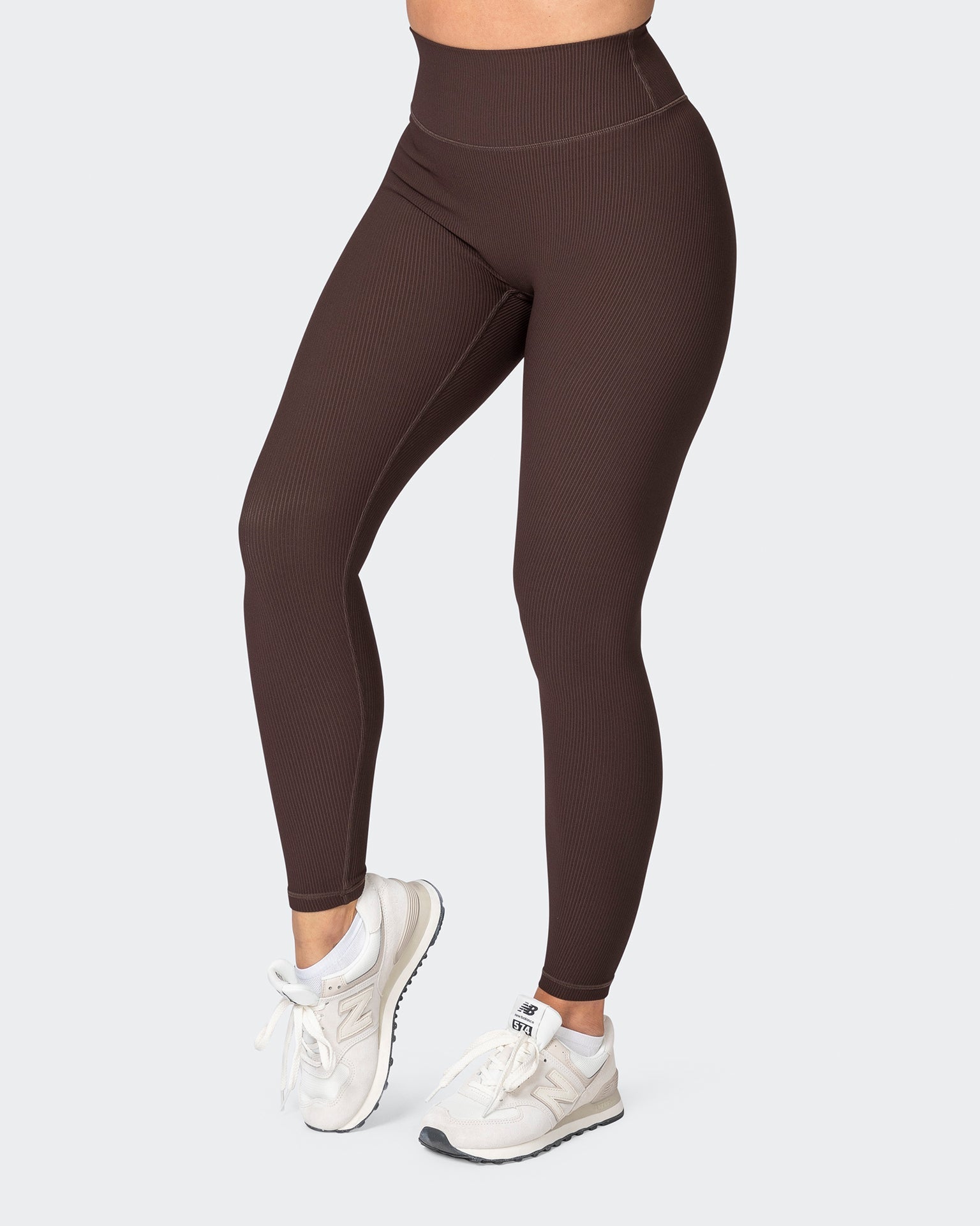 musclenation Gym Leggings Zero Rise Rib Ankle Length Leggings - Cocoa (Silicone Logo)