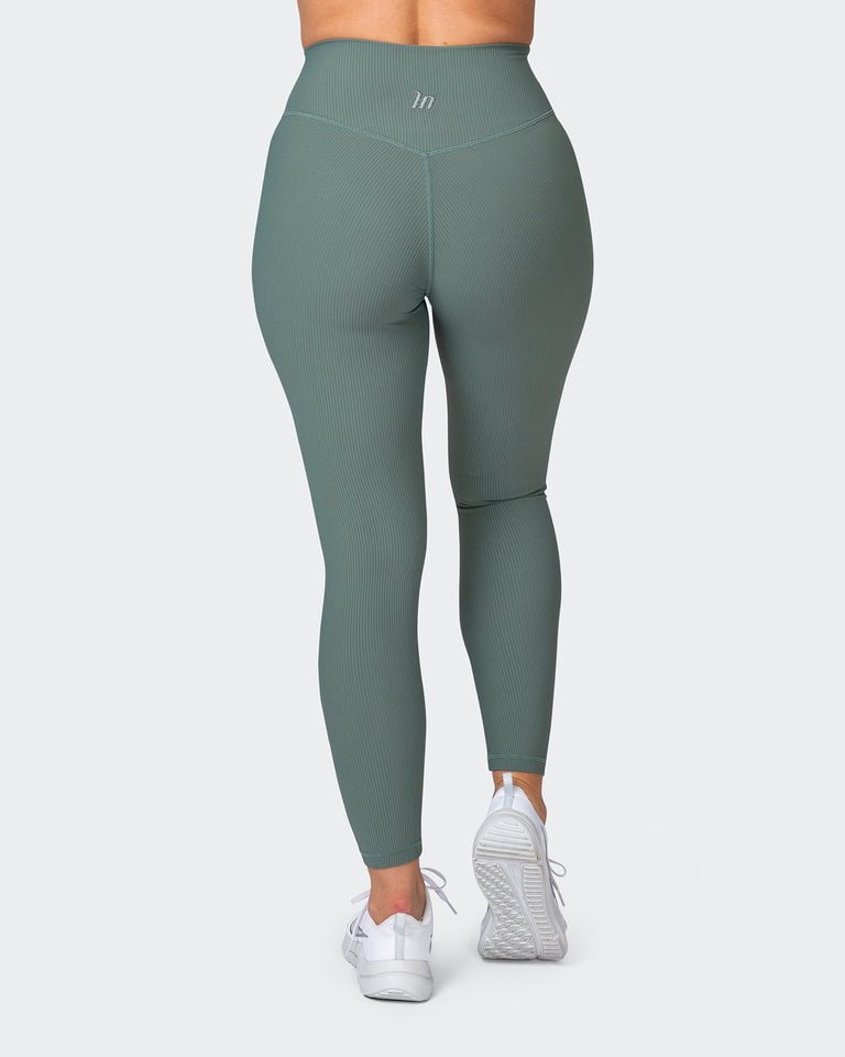 musclenation Gym Leggings Zero Rise Rib Ankle Length Leggings - Olive Smoke
