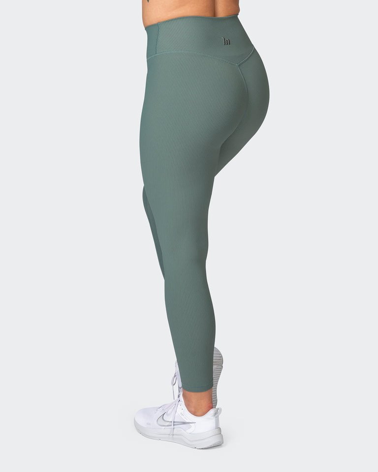 musclenation Gym Leggings Zero Rise Rib Ankle Length Leggings - Olive Smoke