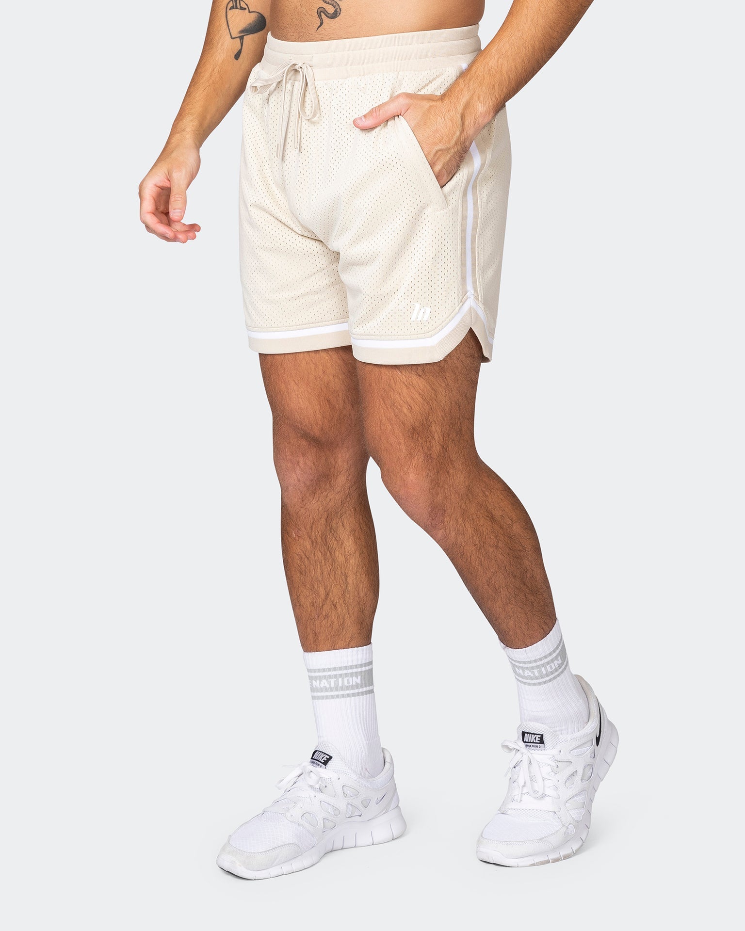 musclenation Gym Shorts Mens 5" Basketball Shorts - Cream