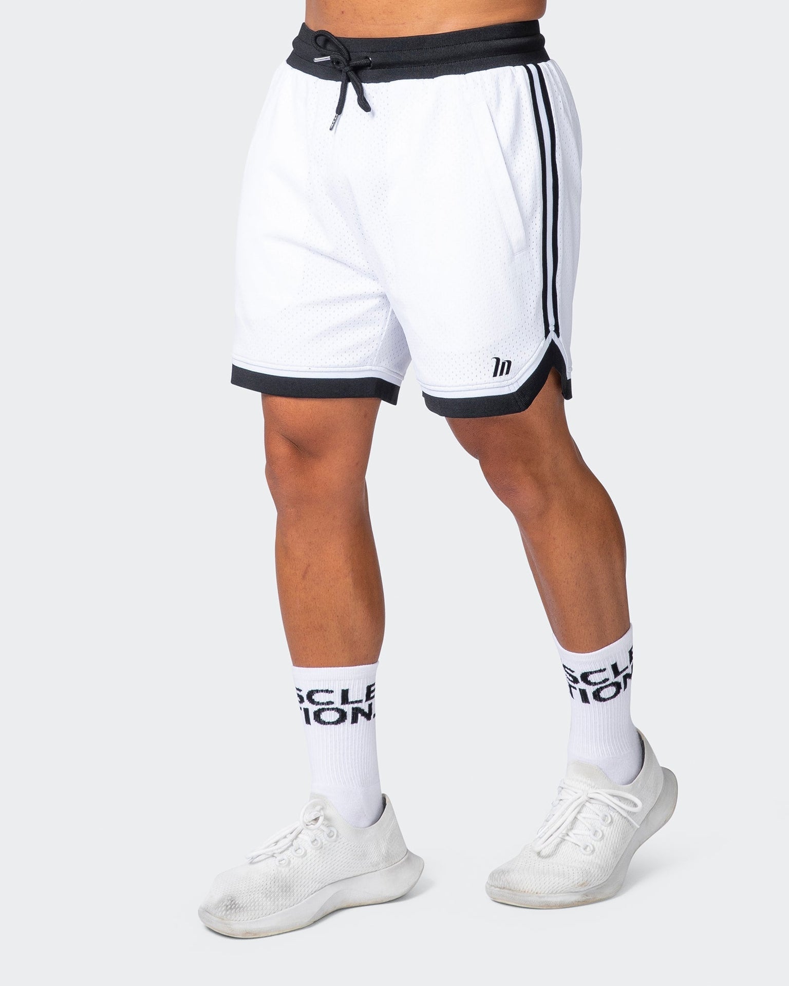 musclenation Gym Shorts Mens 5" Basketball Shorts - White