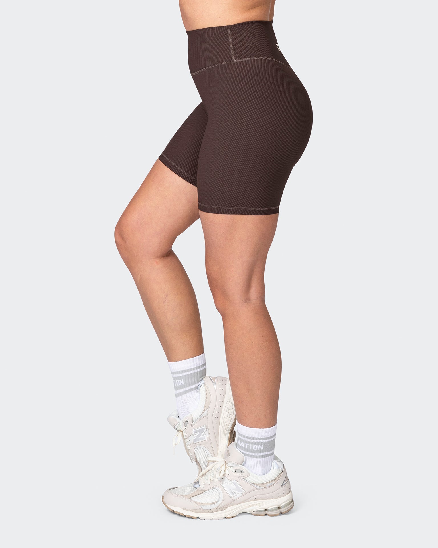 musclenation Shorts Zero Rise Rib Bike Shorts - Cocoa (Silicone Logo)
