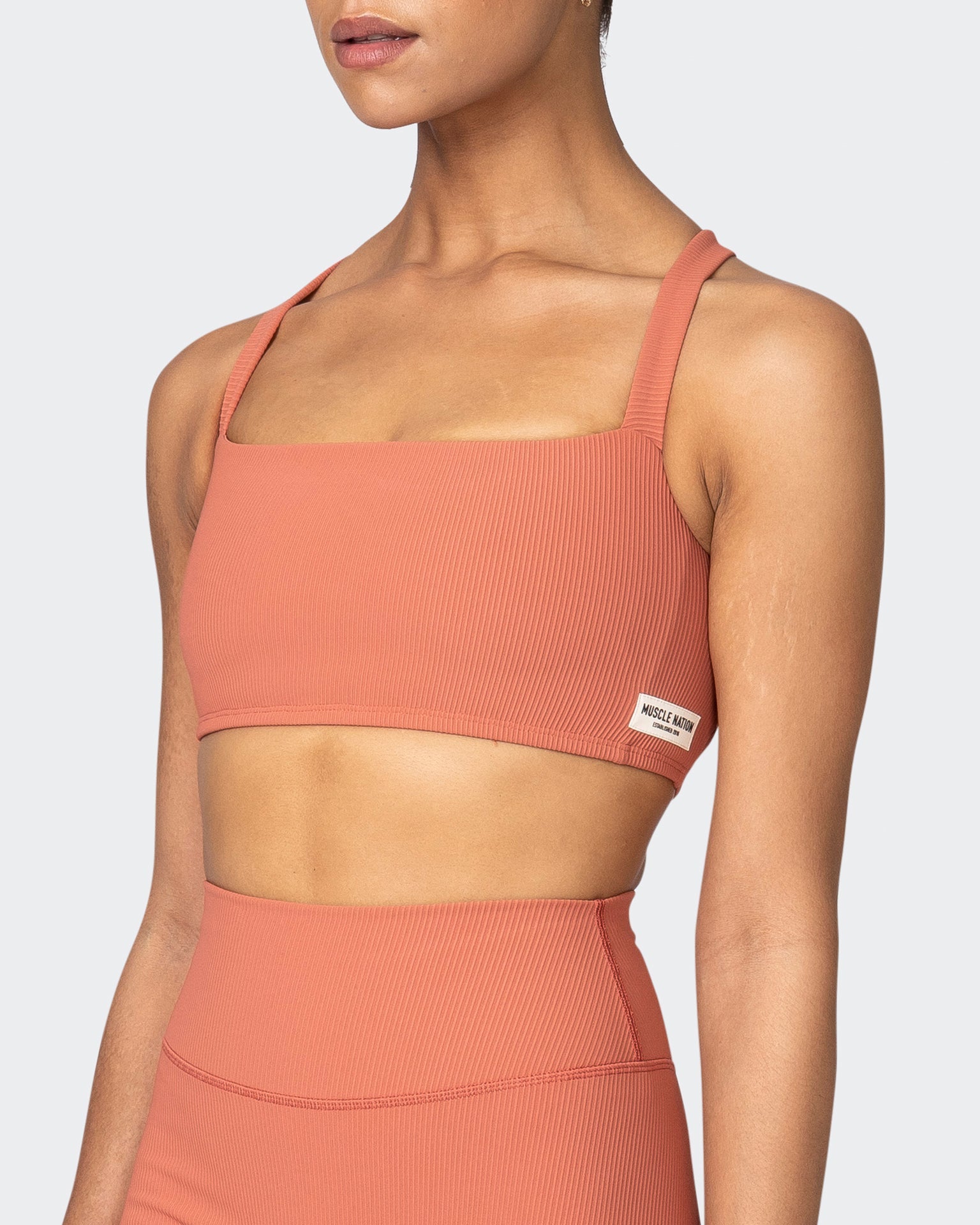 musclenation Sports Bras Twist Rib Bra - Burnt Sienna Everyday Support