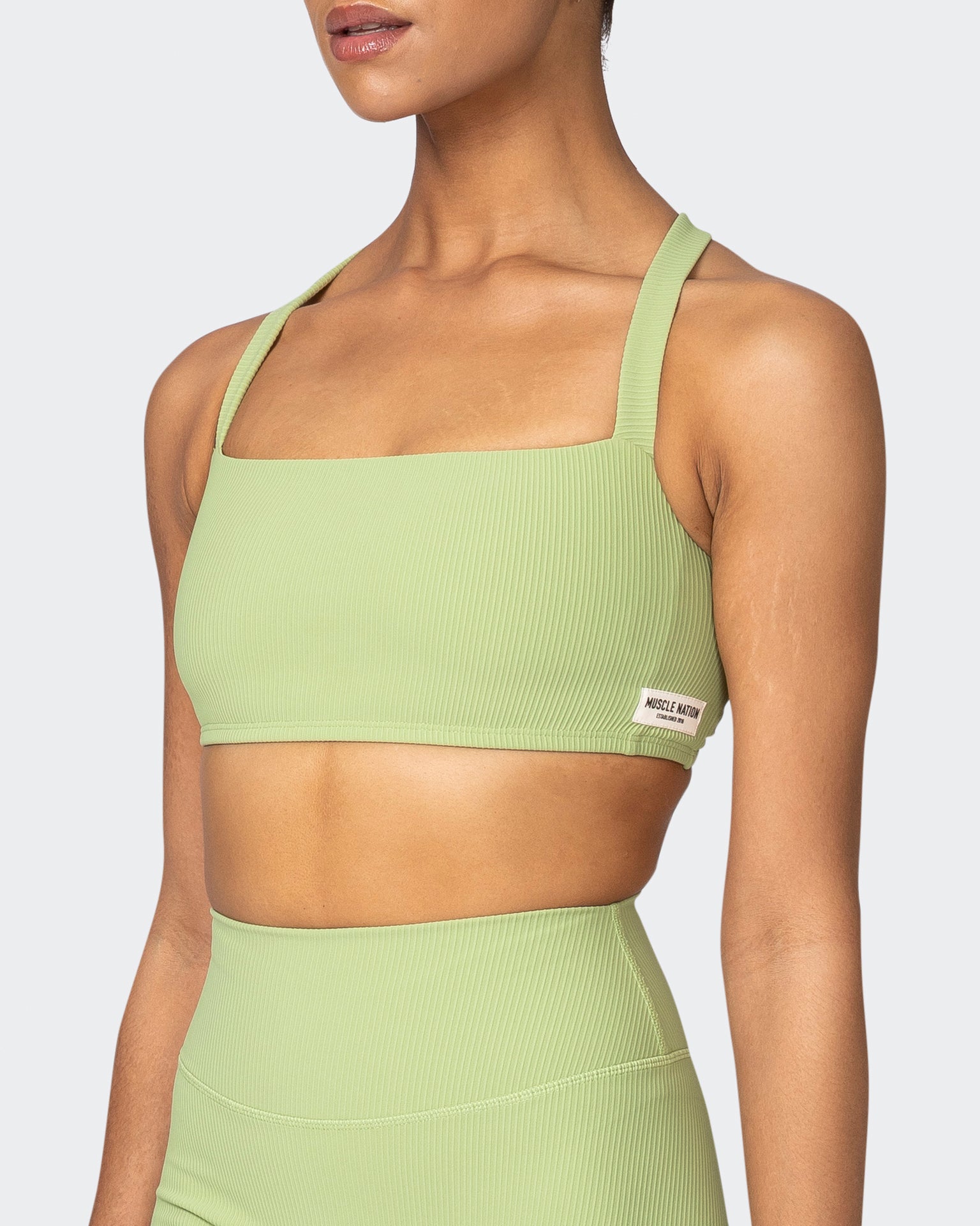 musclenation Sports Bras Twist Rib Bra - Matcha Everyday Support