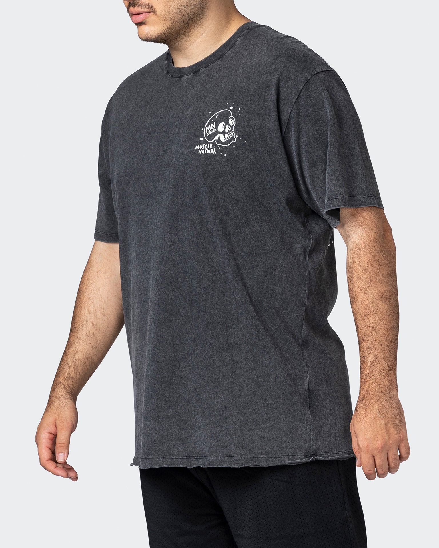 musclenation T-Shirts Mens Graffiti Tag Oversized Vintage Tee Washed Black / Capri Blue