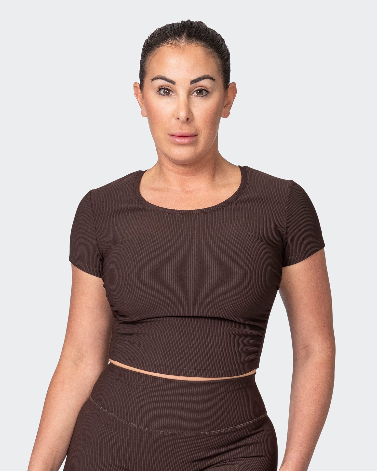musclenation T-Shirts Rival Cropped Rib Top - Cocoa