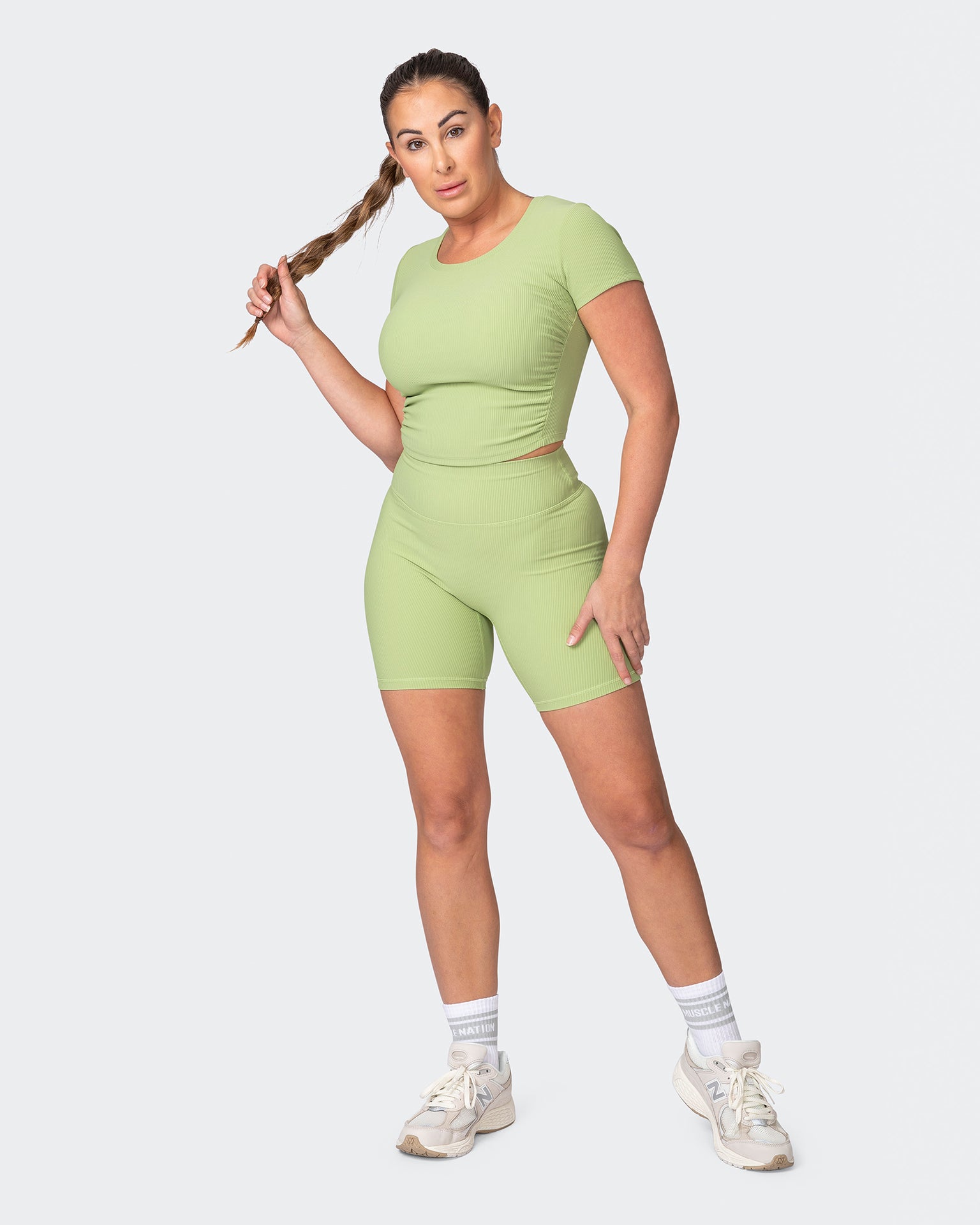 musclenation T-Shirts Rival Cropped Rib Top - Matcha