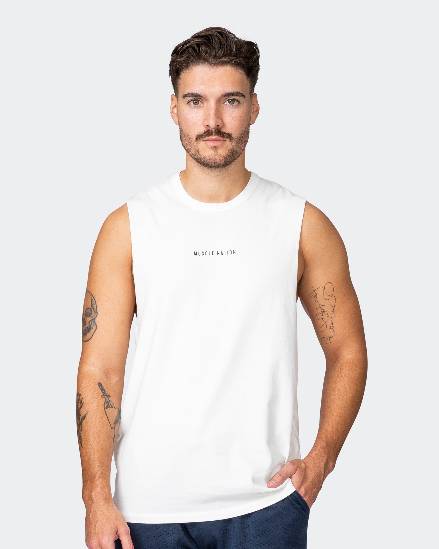 musclenation Tank Tops Ease Drop Arm Heavy Vintage Tank - Washed Vanilla