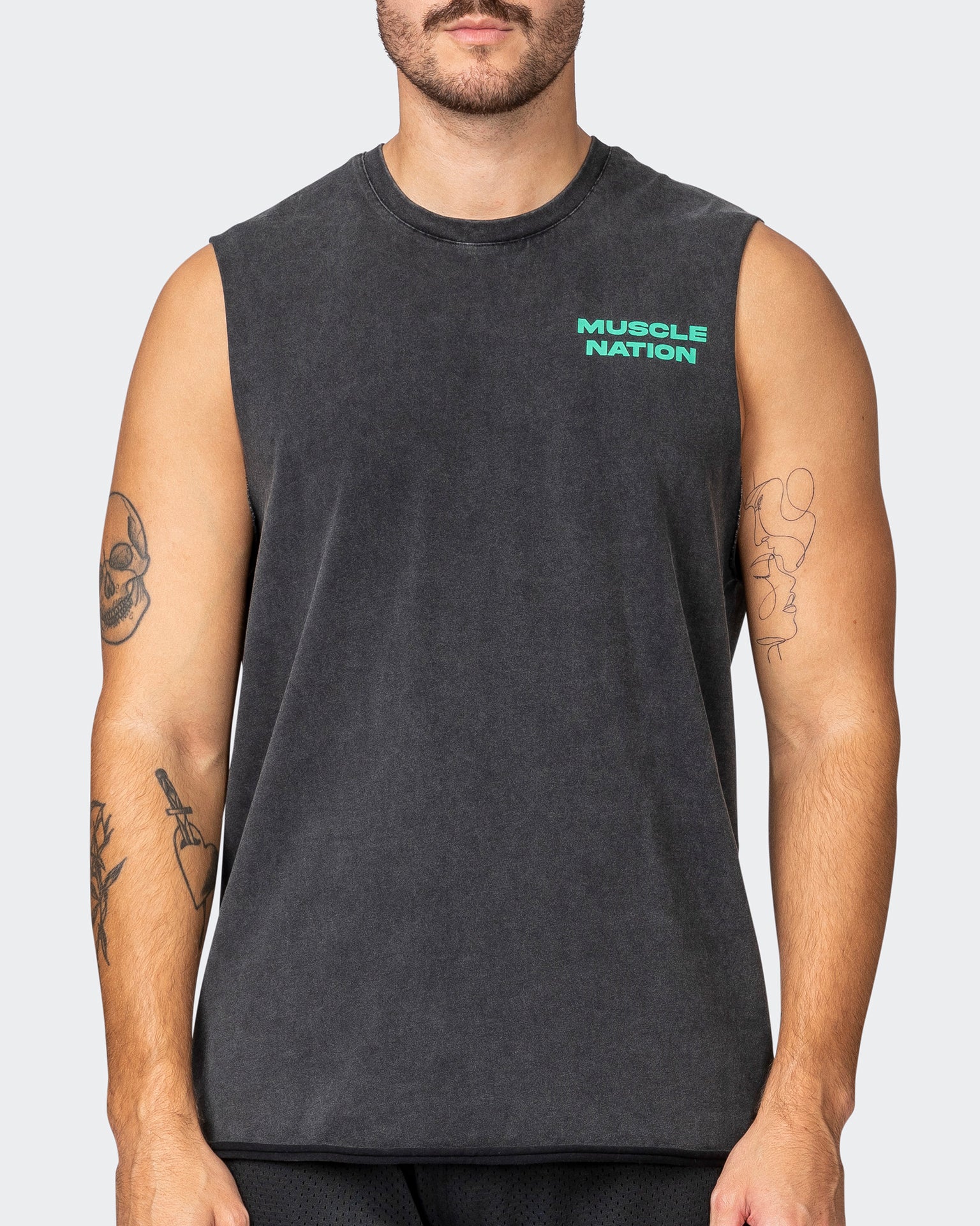 musclenation Tank Tops MN Graffiti Heavy Vintage Tank - Washed Black / Jade