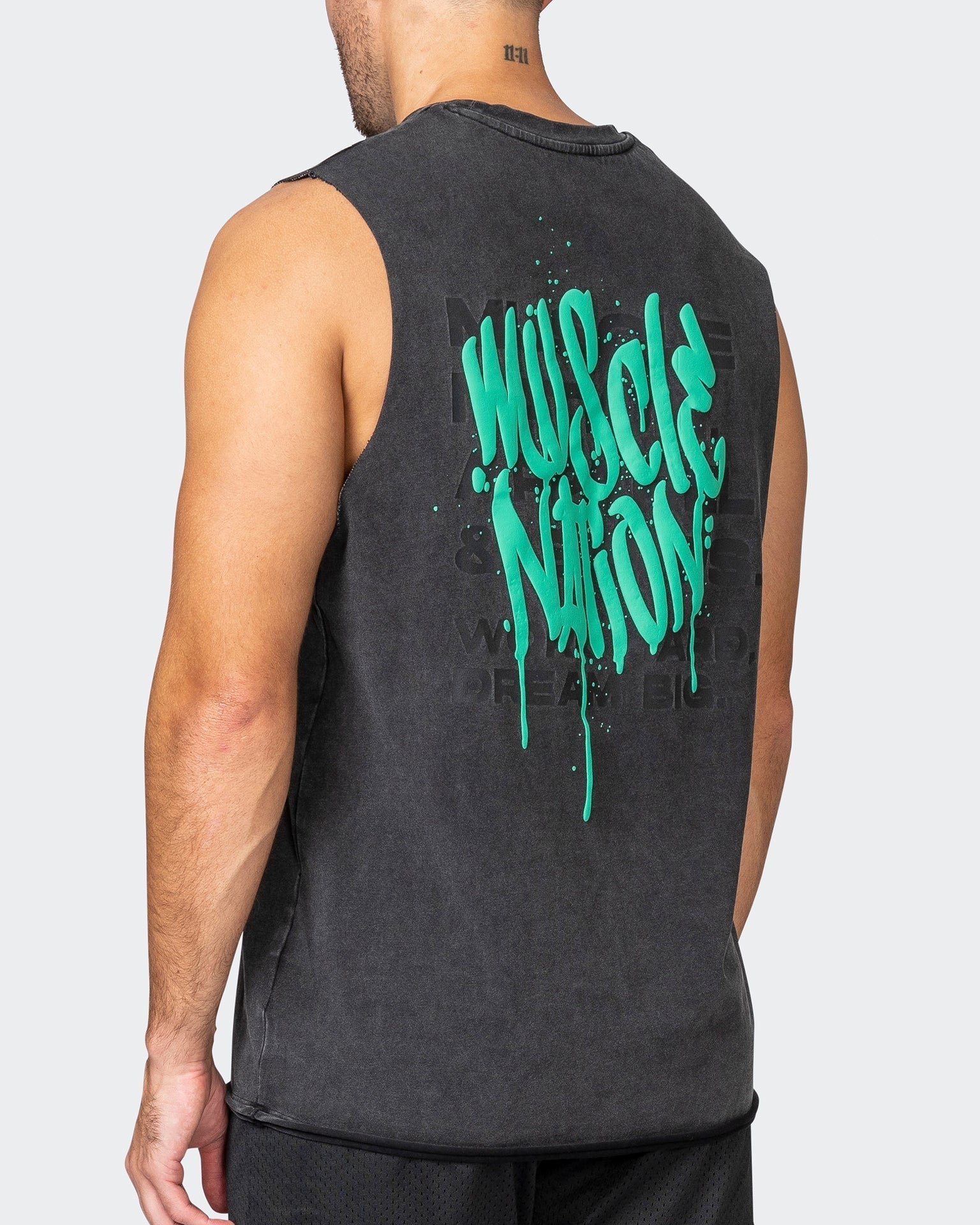 musclenation Tank Tops MN Graffiti Heavy Vintage Tank - Washed Black / Jade