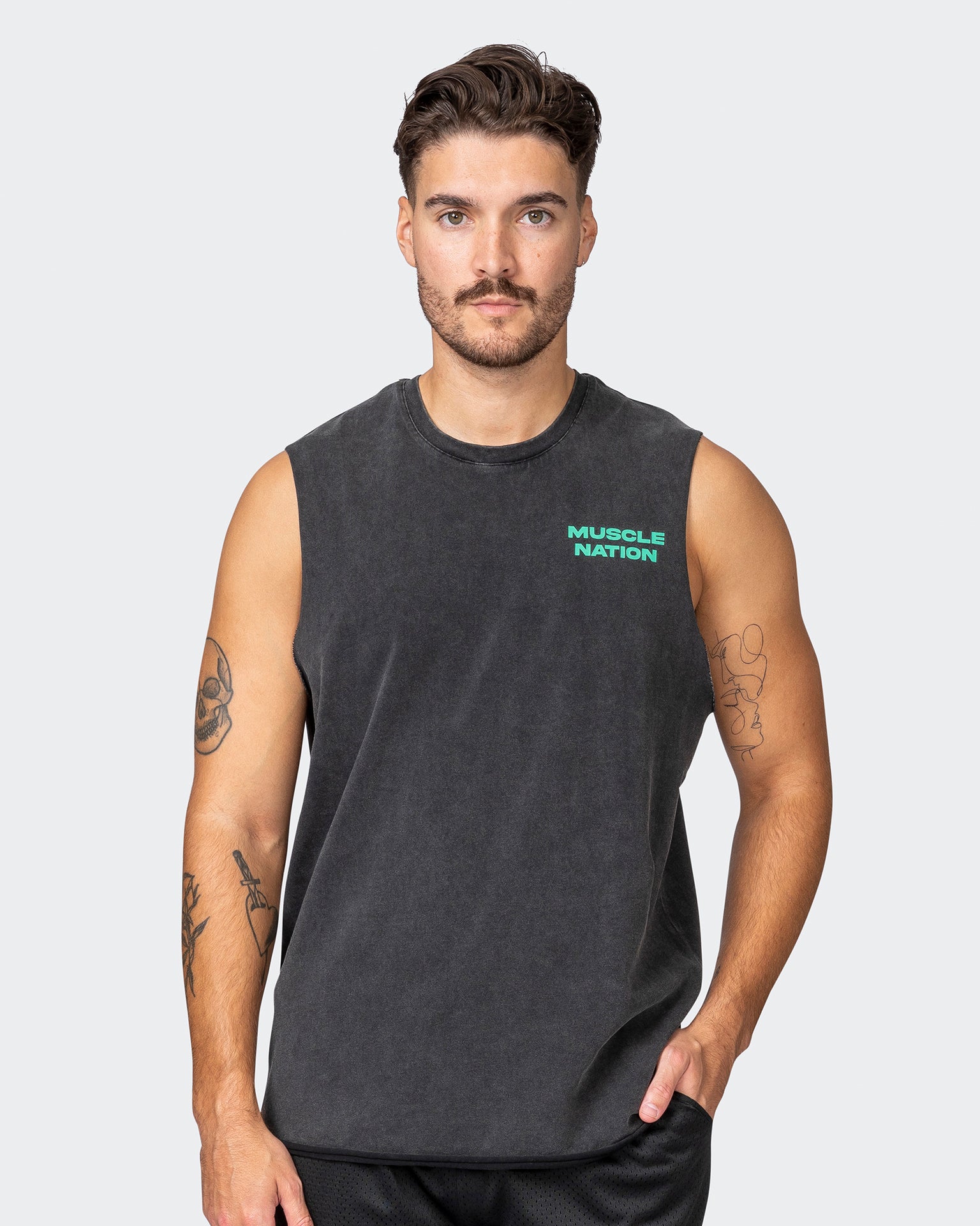 musclenation Tank Tops MN Graffiti Heavy Vintage Tank - Washed Black / Jade