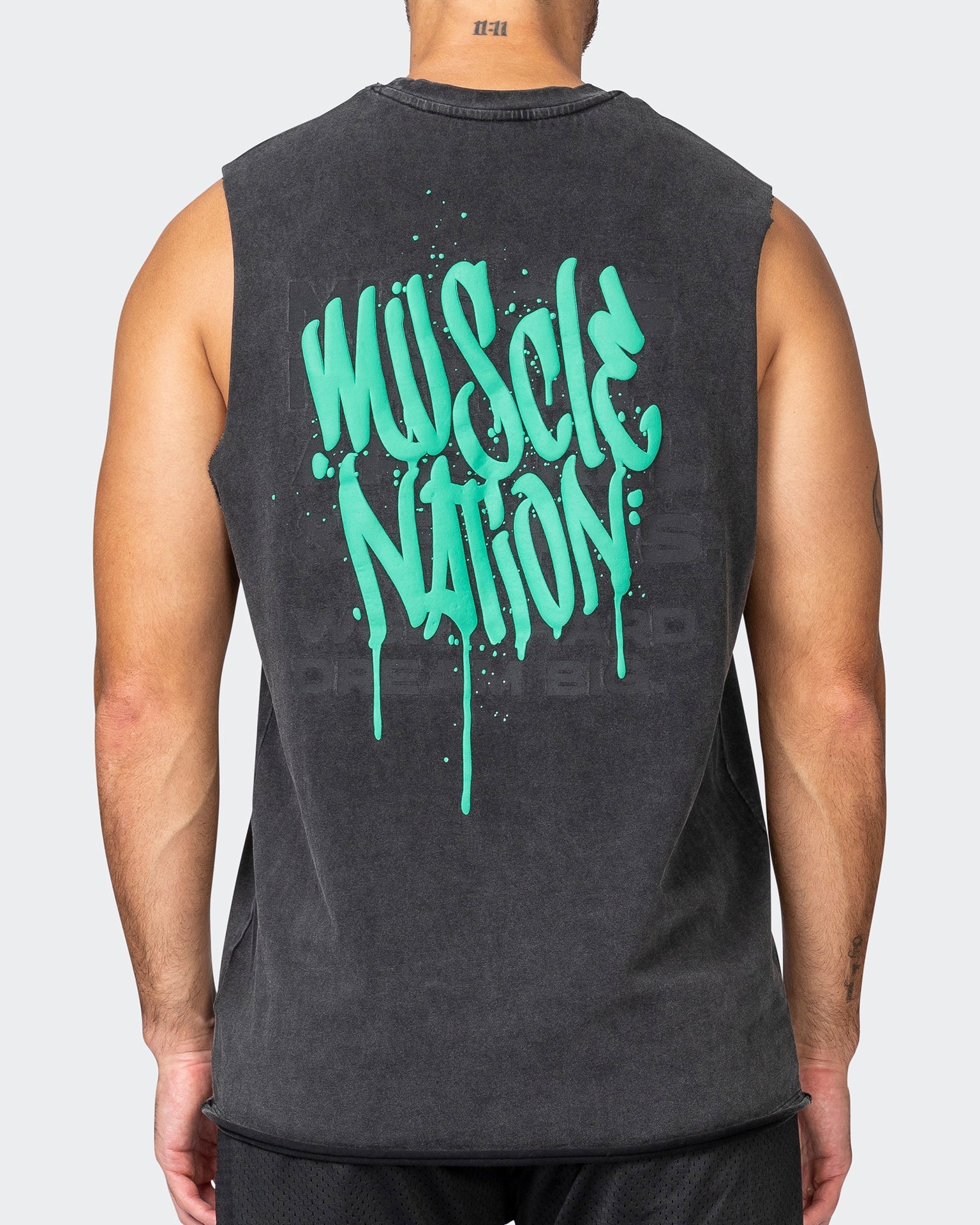 musclenation Tank Tops MN Graffiti Heavy Vintage Tank - Washed Black / Jade