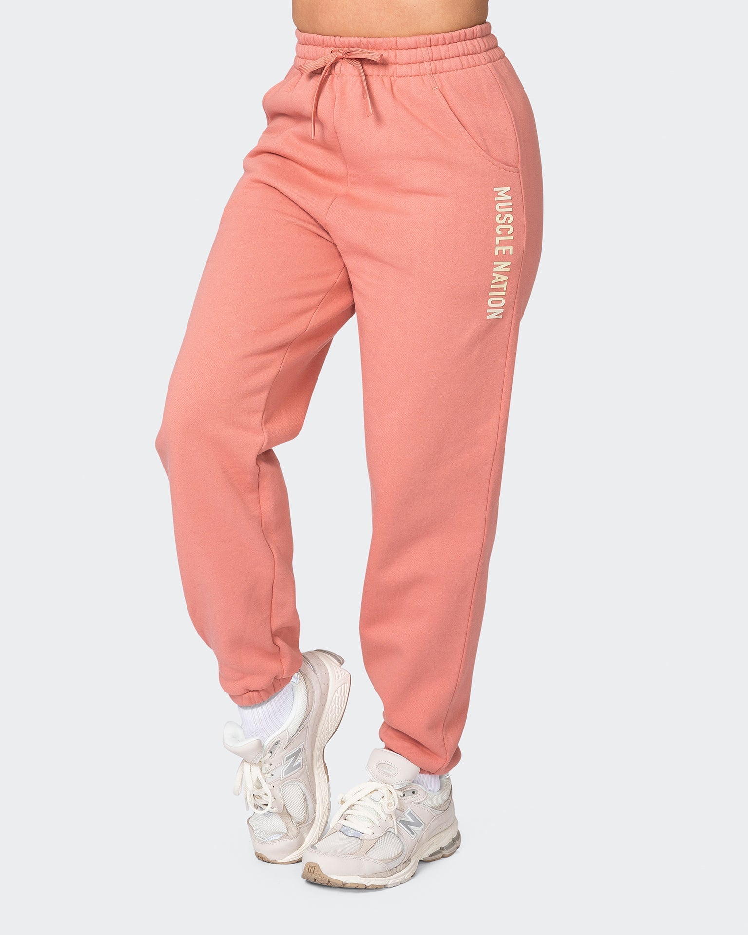 musclenation Track Pants Alpha Slouchy Trackies - Powdered Pink