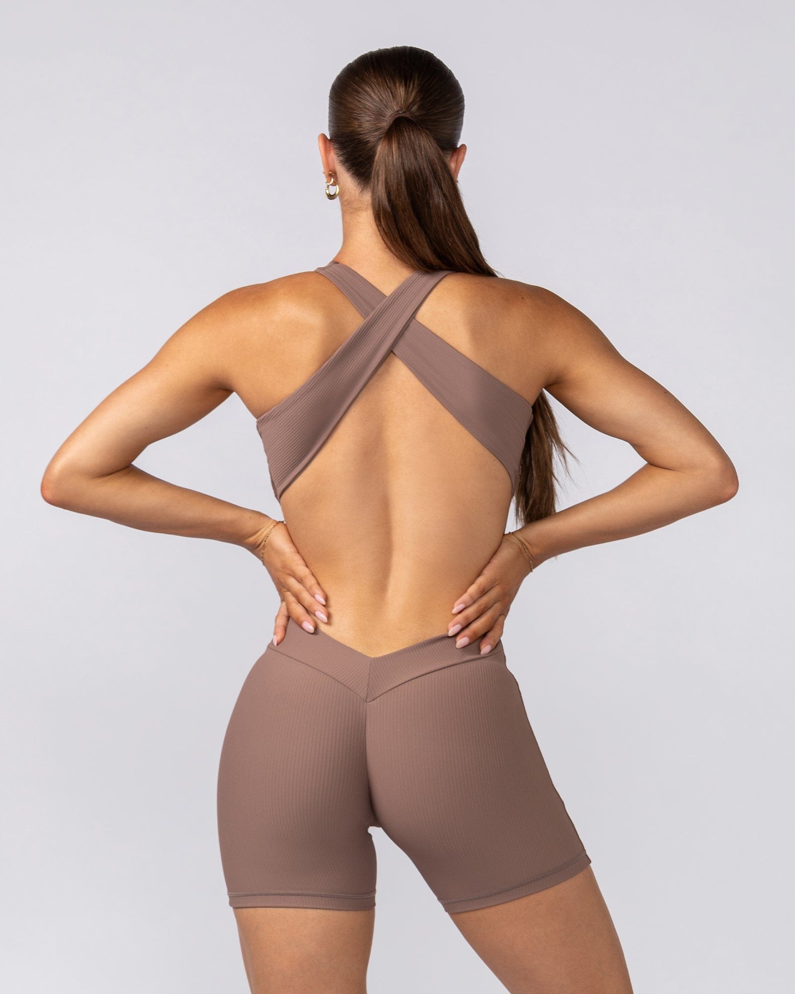Rib Zip Up One Piece Frappe - Muscle Nation women's one piece, view 6