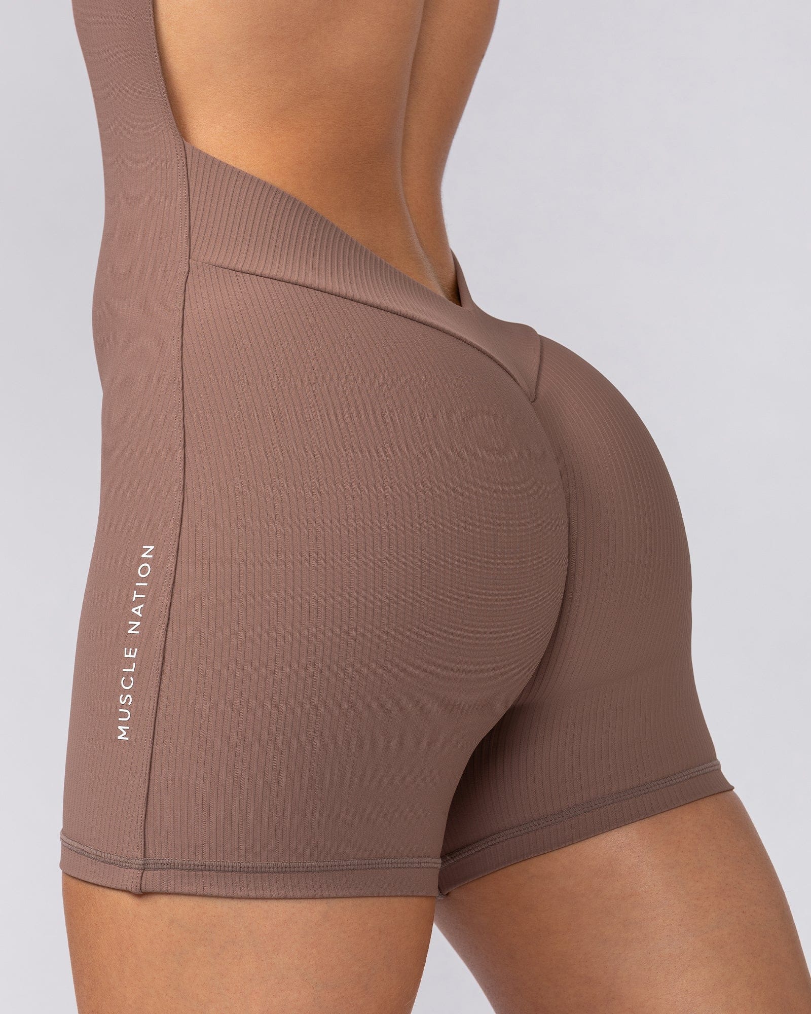 Rib Zip Up One Piece Frappe - Muscle Nation women's one piece, view 5