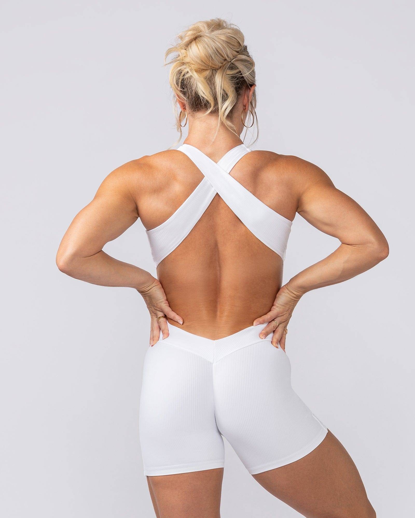 Rib Zip Up One Piece White - Muscle Nation women's one piece, view 6