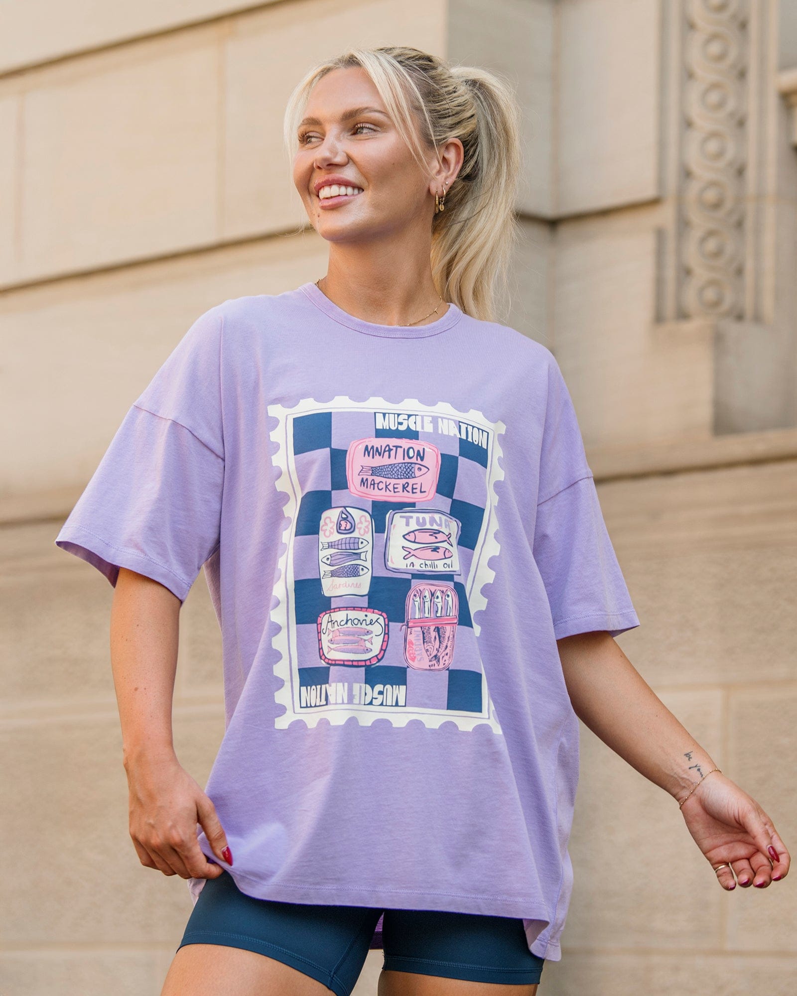 Sardina Oversized Vintage Tee Washed Iris - Muscle Nation women's gym tee