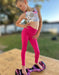Two Daisies Leggings 10-11 years Hot Pink, Kids Bow Back Leggings, Ultra High Waist - Two Daisies