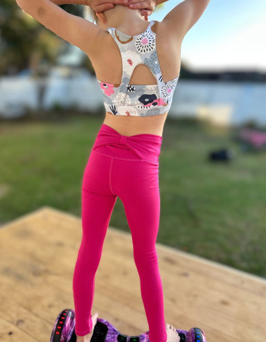 Two Daisies Leggings 4-5 years Hot Pink, Kids Bow Back Leggings, Ultra High Waist - Two Daisies