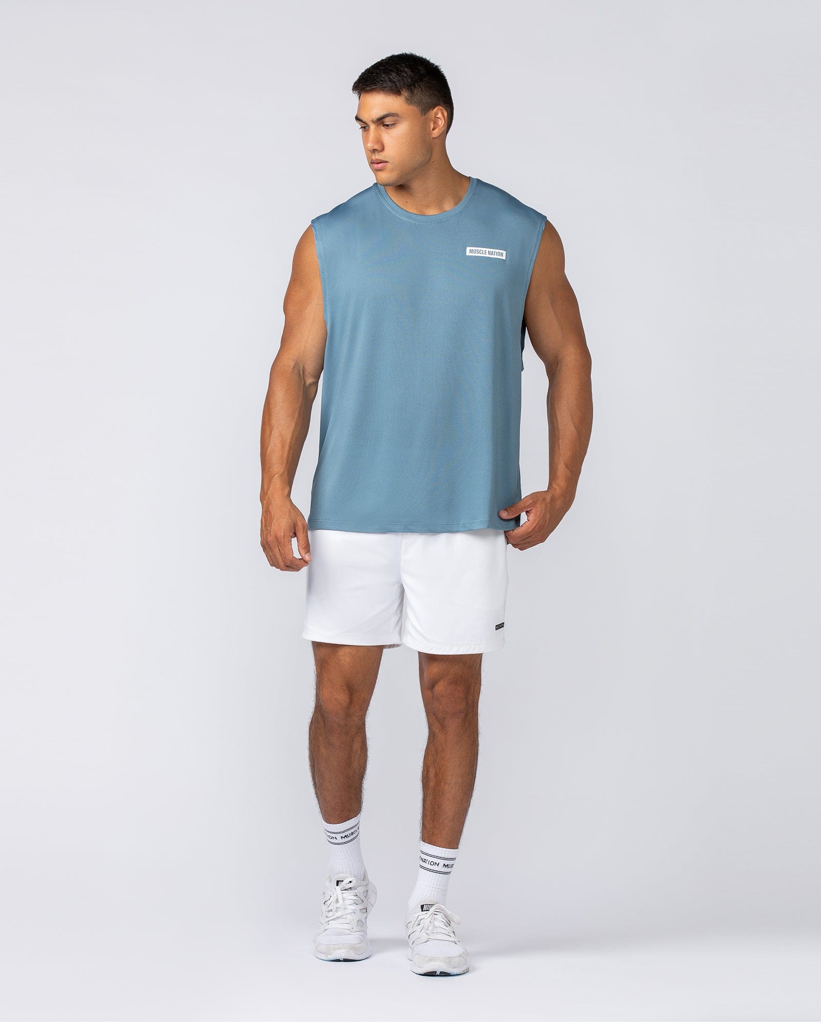 On Repeat Training 5" Shorts White - Muscle Nation men's gym shorts, view 6
