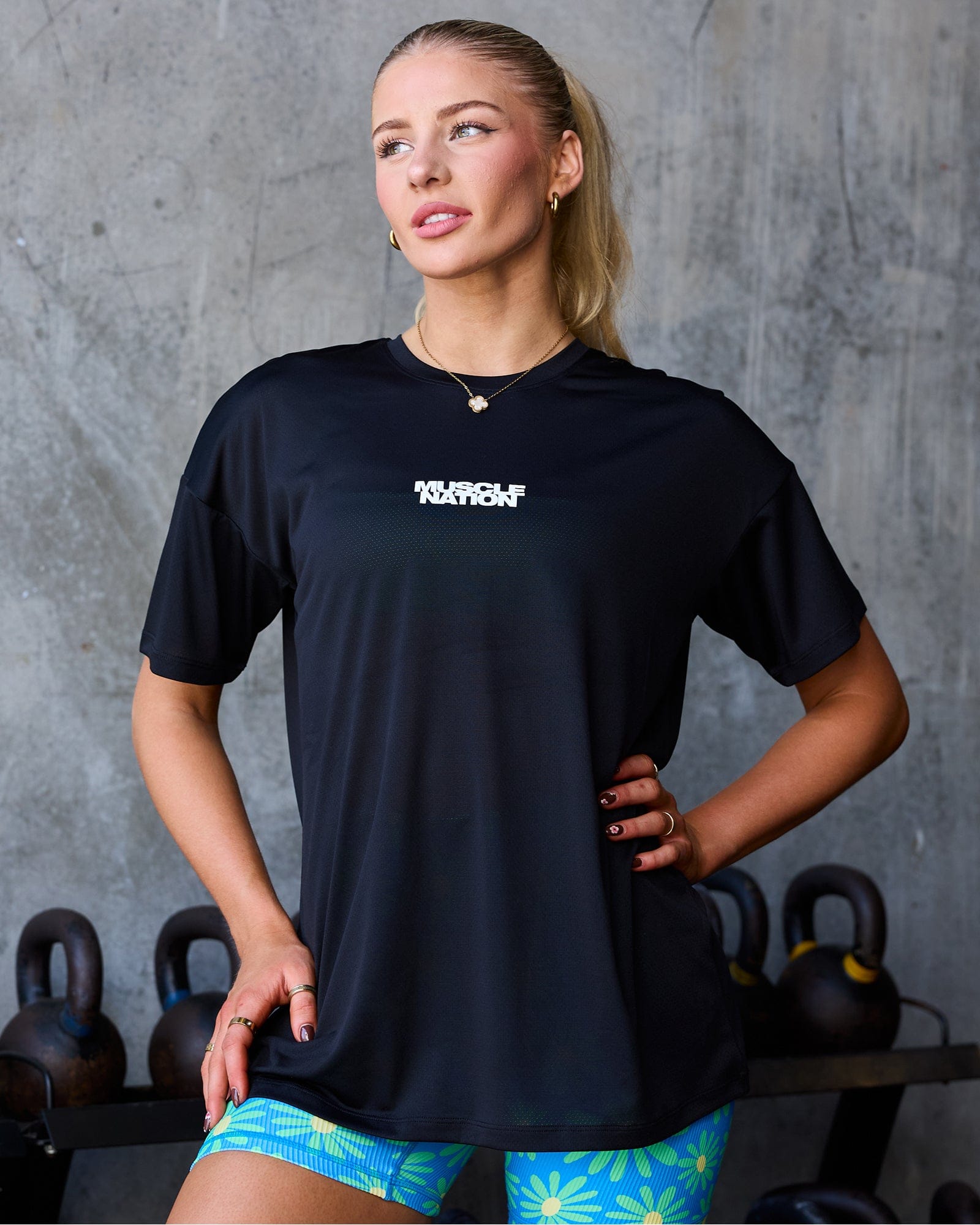 Womens Relaxed Training Tee Black - Muscle Nation women's gym tee