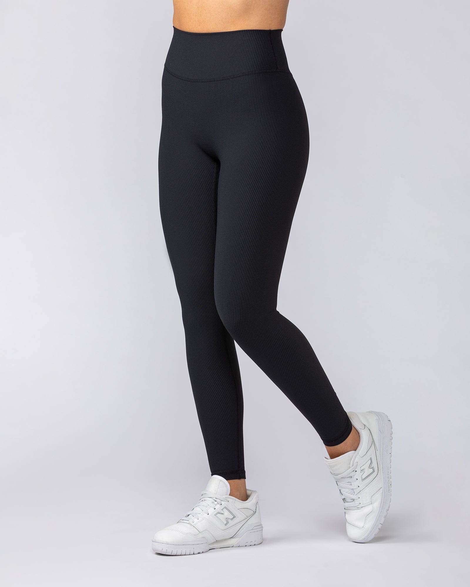 Zero Rise Rib Ankle Length Leggings Black (Silicone Logo) - Muscle Nation women's leggings, view 3
