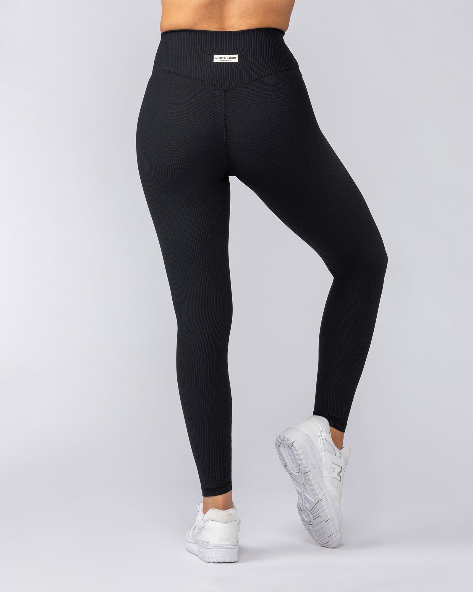 Zero Rise Rib Ankle Length Leggings Black (Silicone Logo) - Muscle Nation women's leggings, view 5
