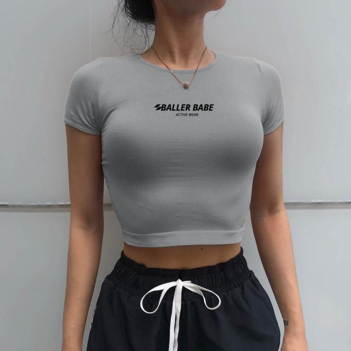 Baller Babe Crop Tops One Size Baller Babe Basic Womens Shirt in Grey