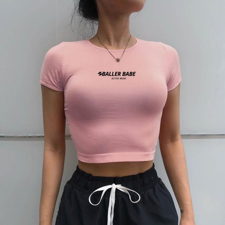 Baller Babe Crop Tops One Size Pink Baller Babe Basic's Womens Shirt