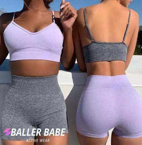 Baller Babe Crop Tops Seamless Lily Shorts and Crop Set in Purple