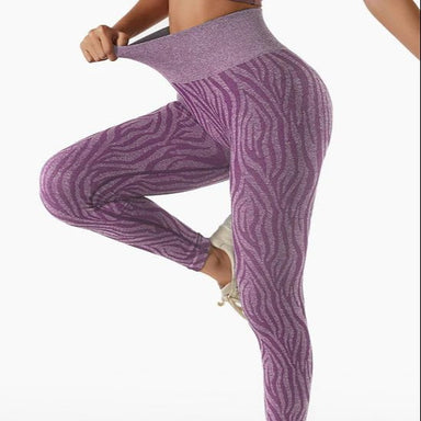Baller Babe Leggings Camo Seamless Zebra Print High Waist Leggings-Lilac Purple