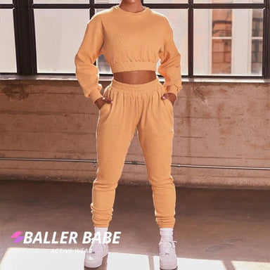 Baller Babe Set Womens Ribbed Baller Babe Tracksuit Pants With Top-Orange