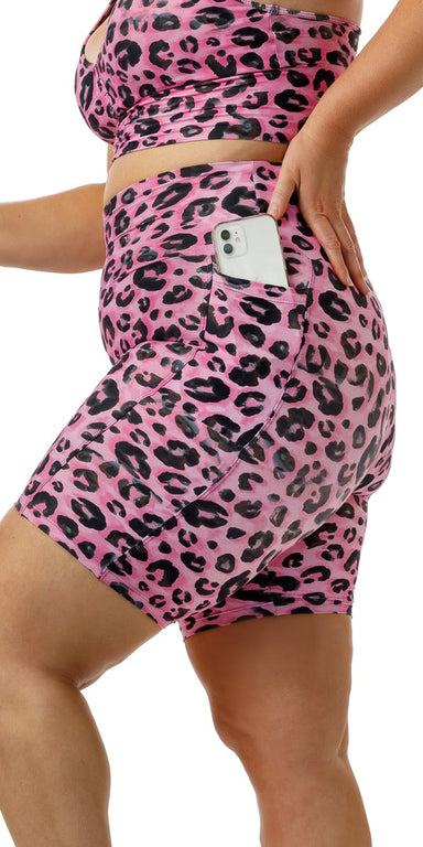 Carra Lee Active Bike Shorts Candy Leopard Eco Midi Shorts with Pockets