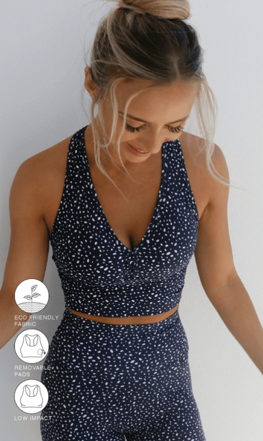 Carra Lee Active Crop Tops Navy Star Dust Eco Racer Back Bra