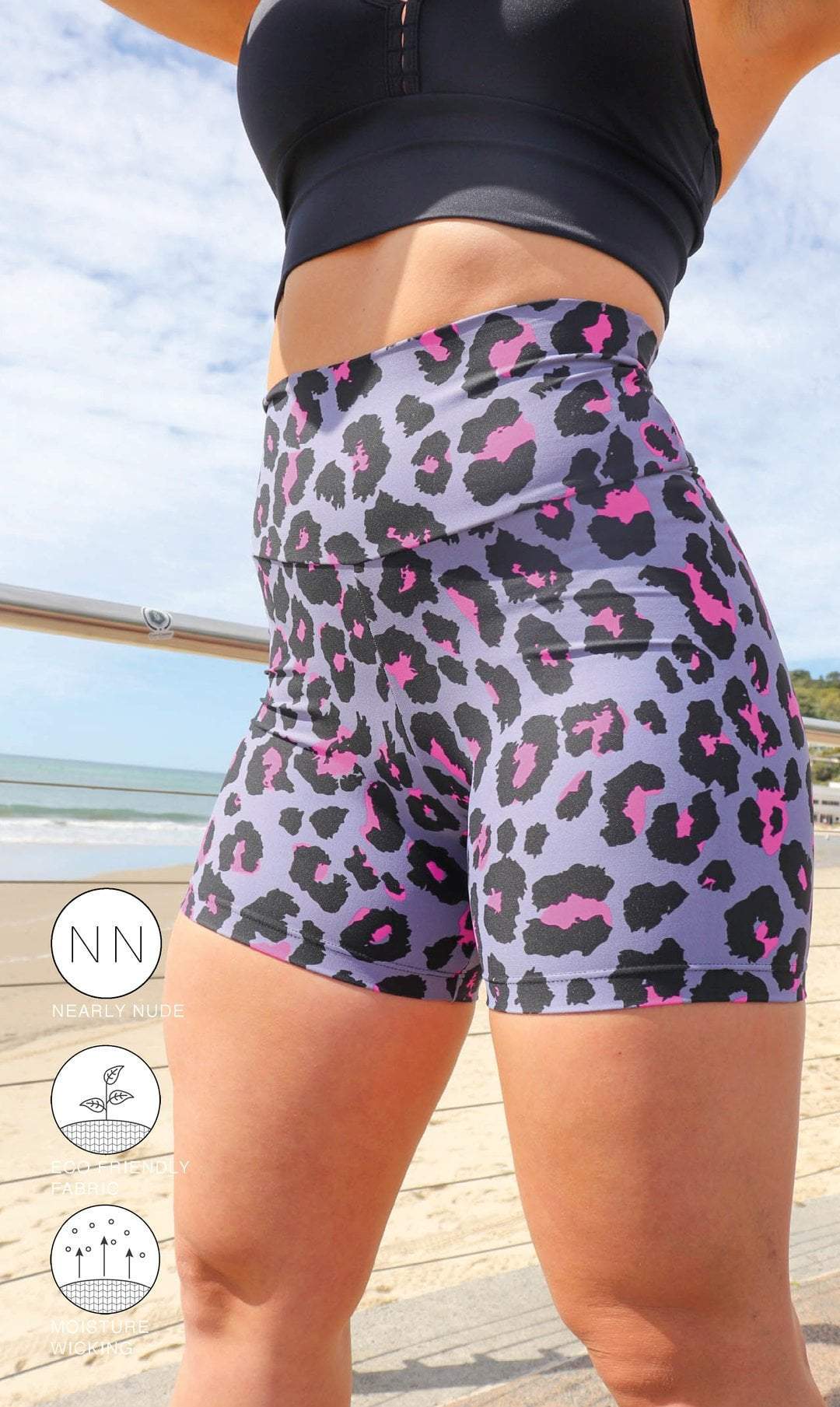 Carra Lee Active Shorts Pink Leopard Scrunch Bum Midi Shorts