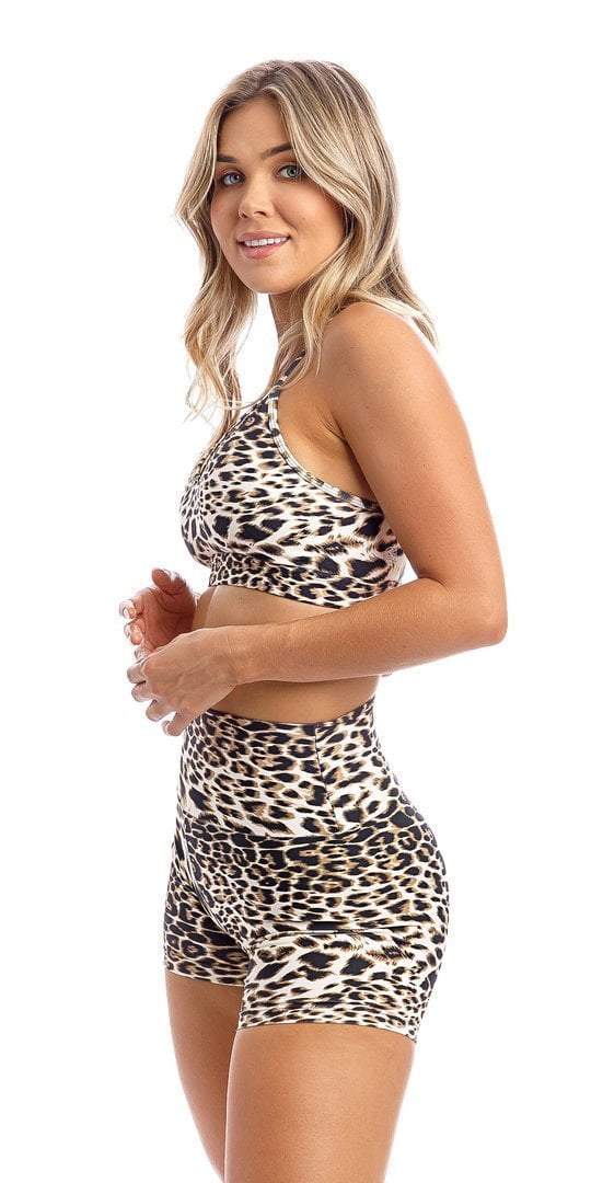 Carra Lee Active Shorts White Cheetah Scrunch Bum Midi Shorts